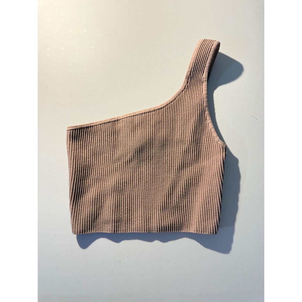 Babaton One Shoulder Top Womens Small Mauve Tan Ribbed Knit Crop Tank